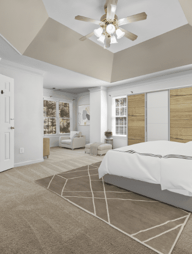 A bedroom with furniture and fixtures