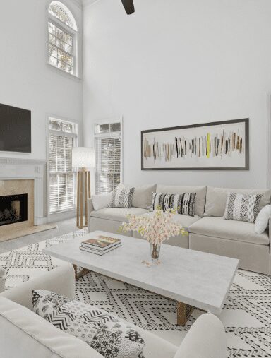 A living room with light colors