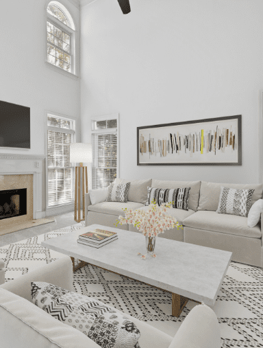 A living room with light colors