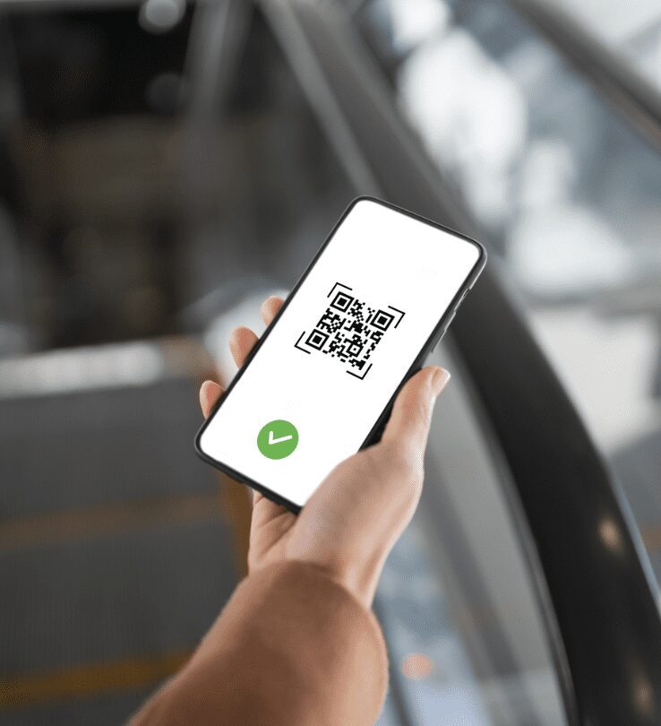 A QR code in a mobile held on hand